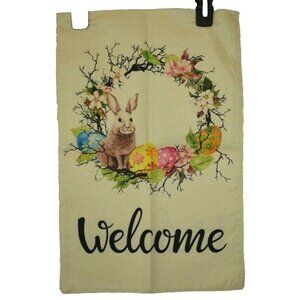 Easter Garden Flag Welcome Floral Wreath with Rabbit Patterns 12 x 18
